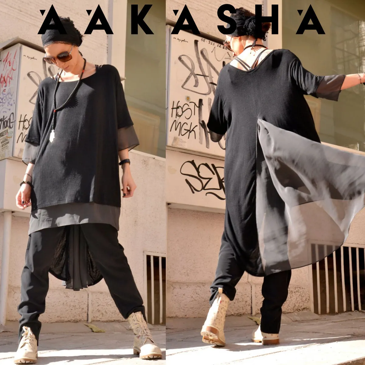 Aakasha  |Plain Long Short Sleeves Handmade Tunics