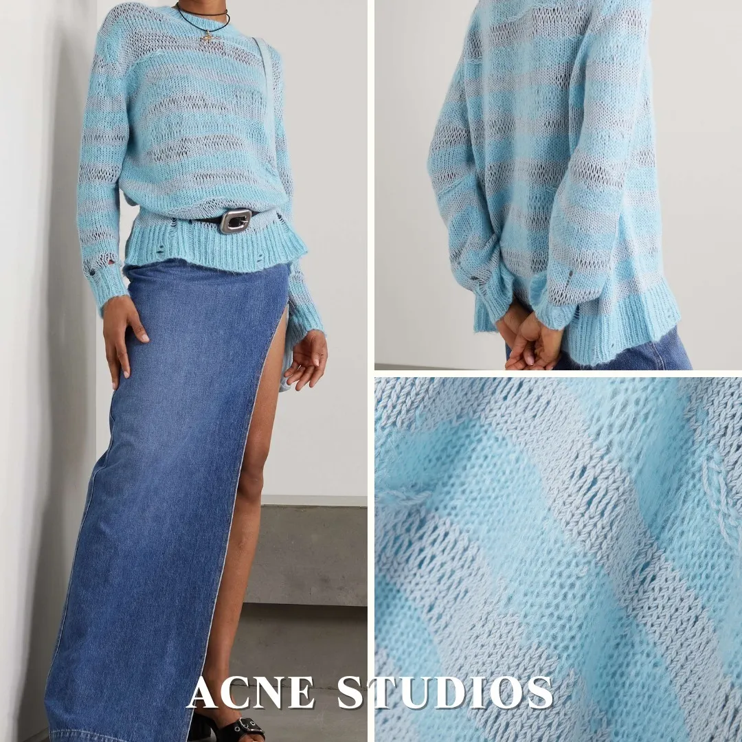 Acne Studios  |Long Sleeves Cotton Sheer V-neck & Crew neck