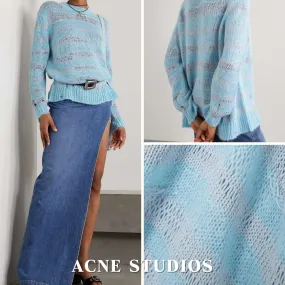 Acne Studios  |Long Sleeves Cotton Sheer V-neck & Crew neck