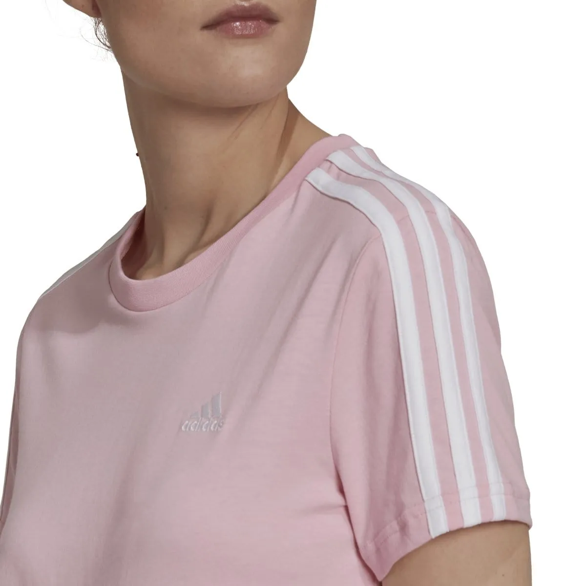 ADIDAS WOMEN'S LOUNGEWEAR ESSENTIALS SLIM 3-STRIPES PINK TEE