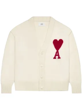 AMI Paris - Cardigan Ami de Coeur Crème Rouge