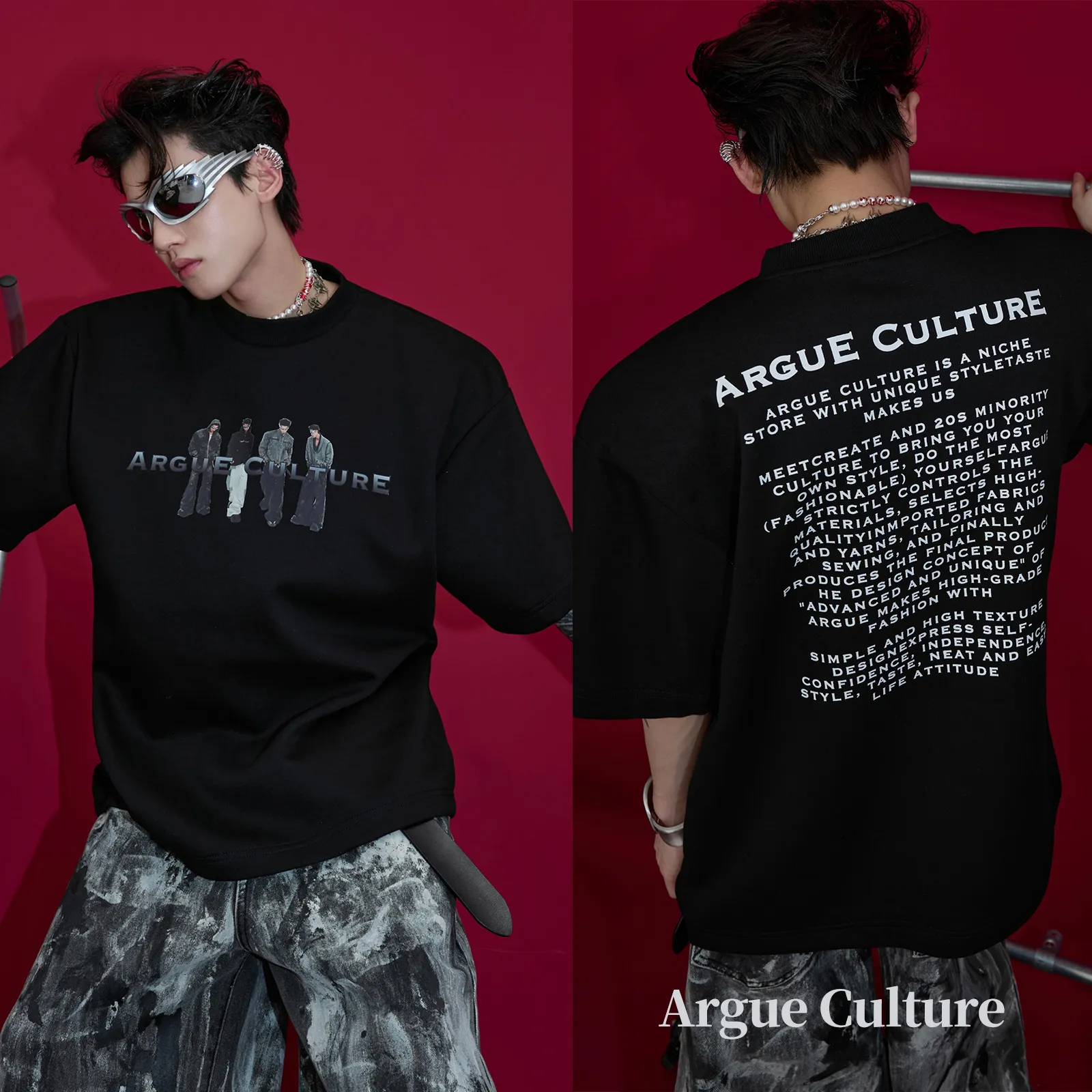 Argue Culture  |Crew Neck Pullovers Blended Fabrics Street Style