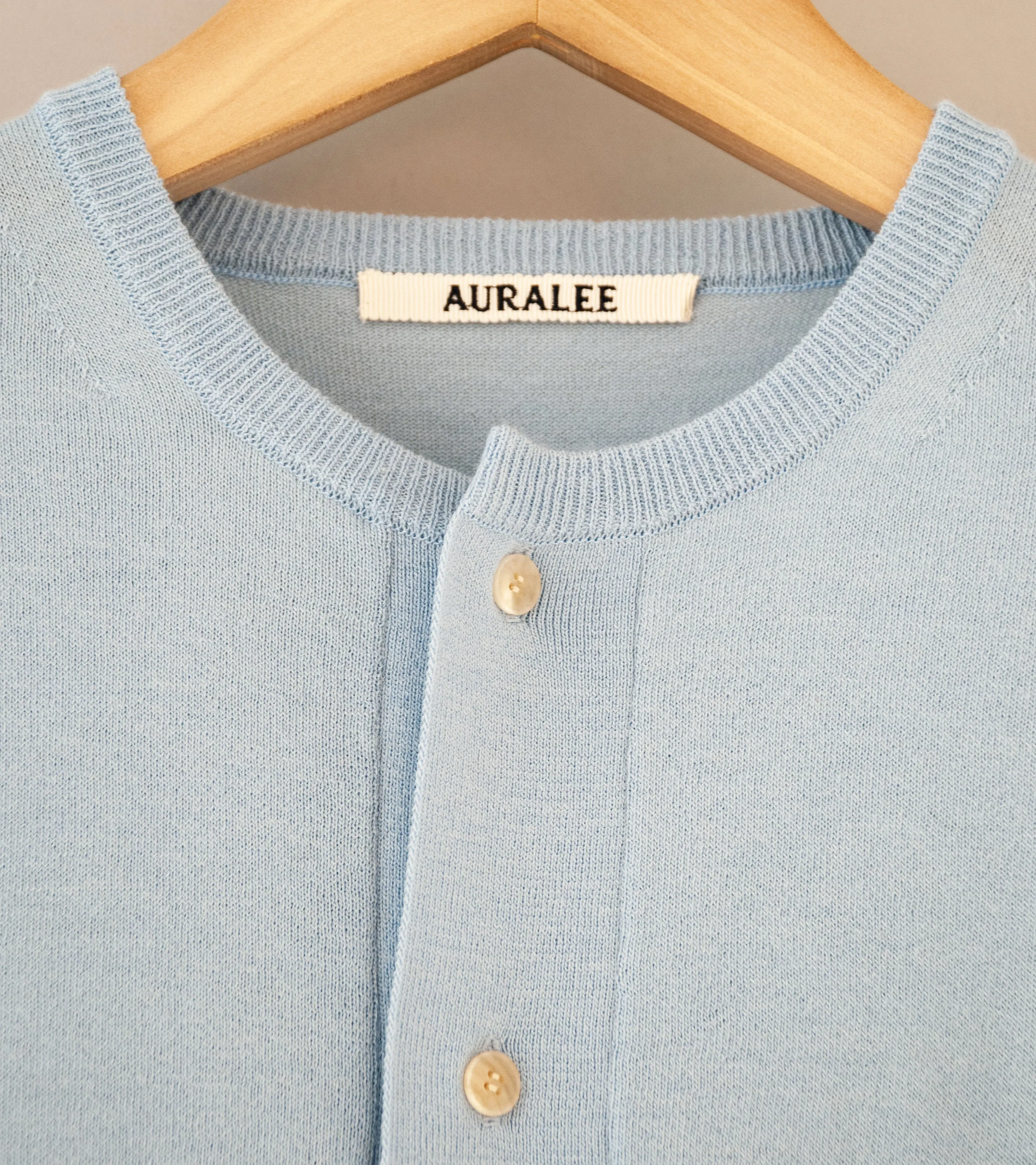 Auralee 'Cashmere Hard Twist Knit Cardigan' (Light Blue)