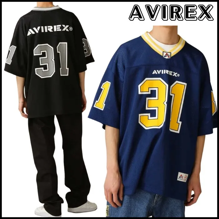 AVIREX  |Pullovers Unisex Street Style Plain Short Sleeves Oversized