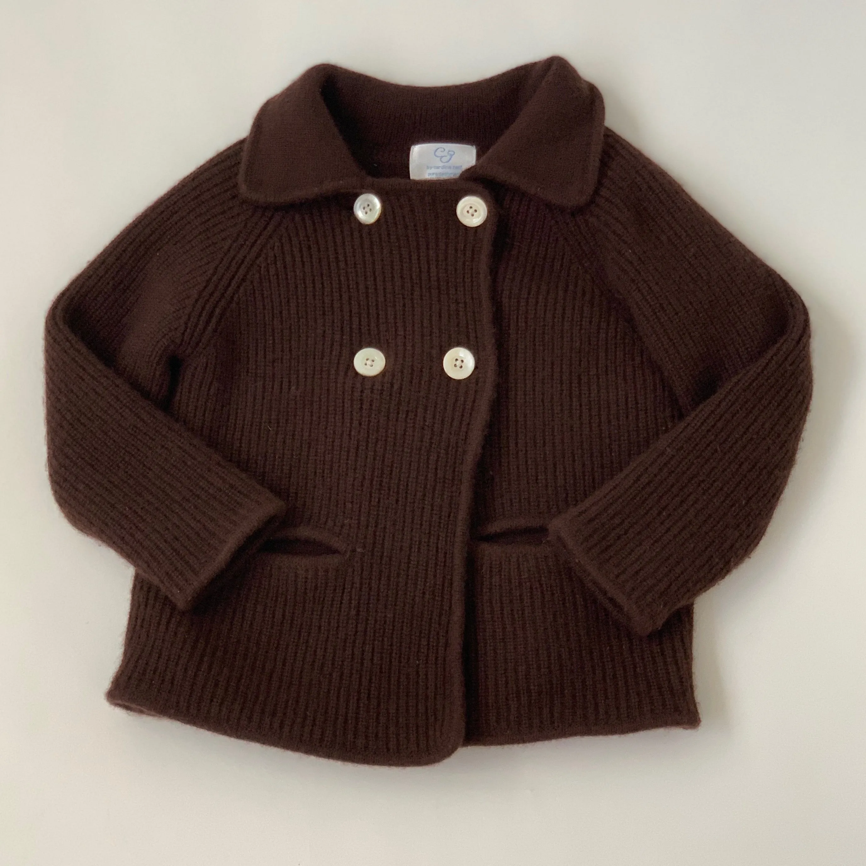 Baby CZ Chocolate Brown Double Face Cashmere Cardigan With Hat: 4 Years