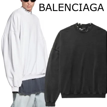 BALENCIAGA  |Crew Neck Pullovers Monogram Unisex Studded Street Style