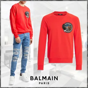 BALMAIN  |Street Style Long Sleeves Cotton Luxury Sweatshirts