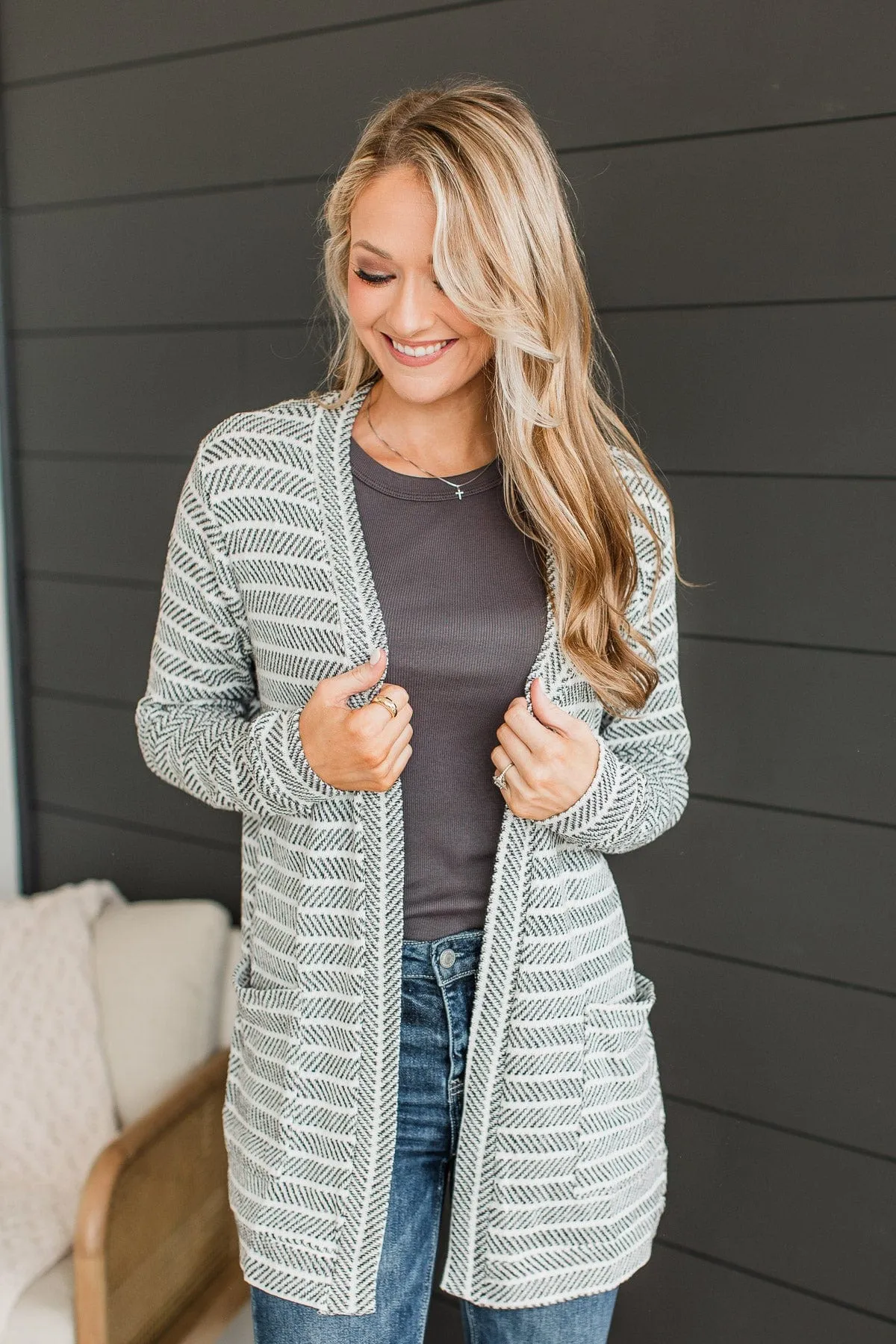 Be My Muse Open Front Cardigan- Ivory & Black