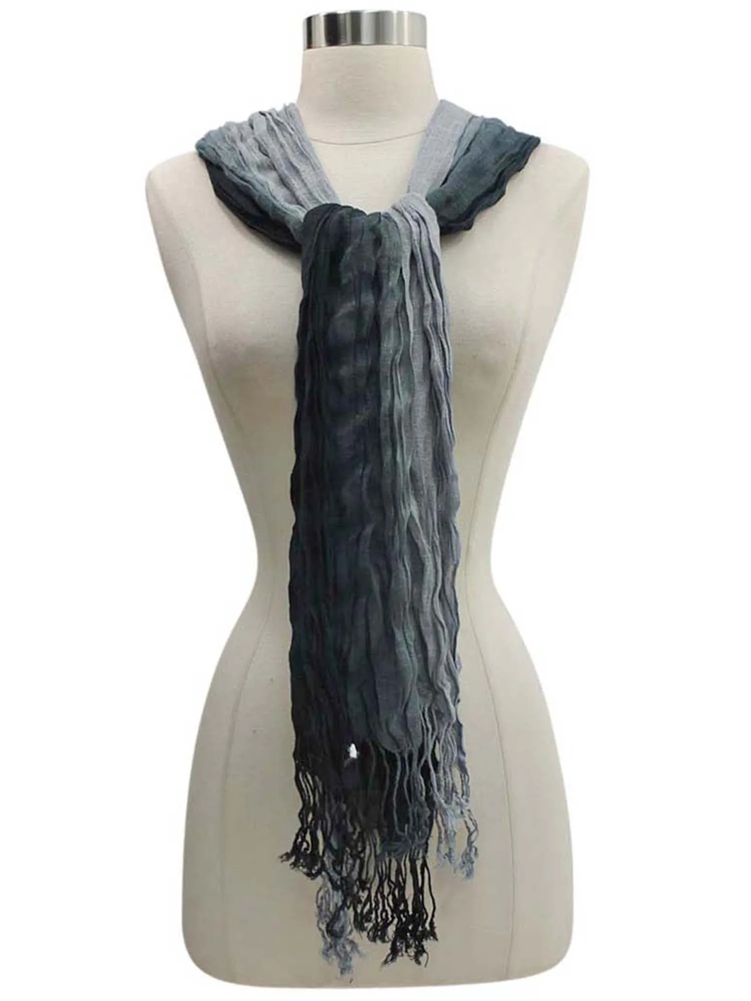 Black & Gray Pleated Long Scarf Wrap