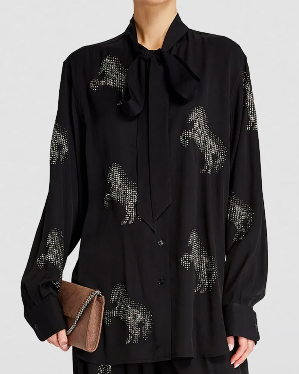 Black Crystal Horse Embellished Shirt