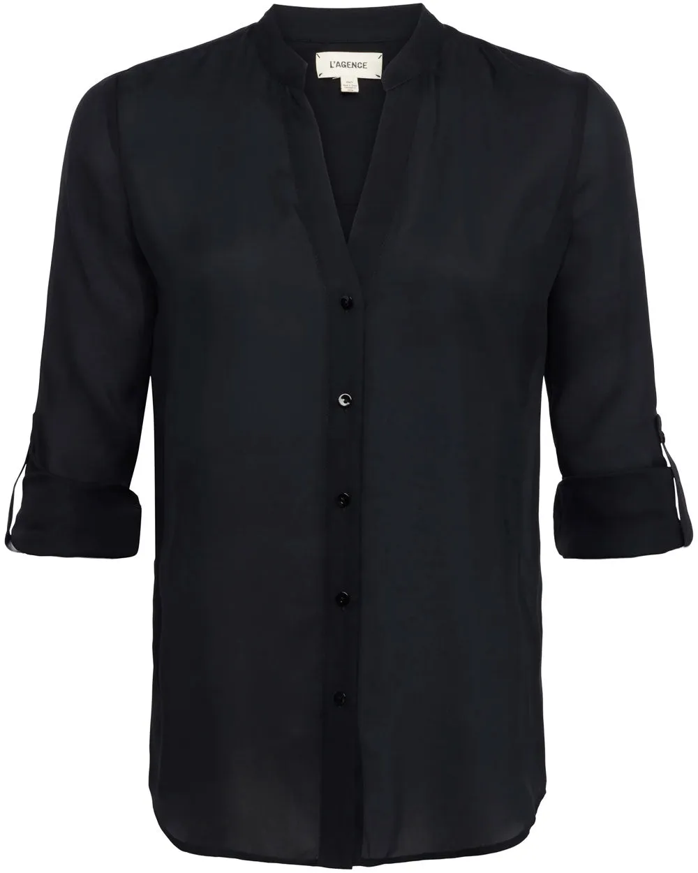 Black Gillian Rolled Sleeve Silk Blouse