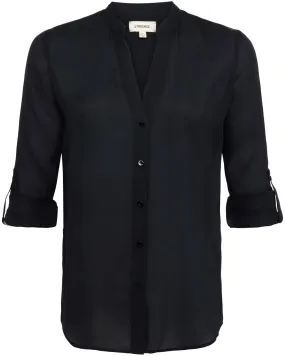 Black Gillian Rolled Sleeve Silk Blouse