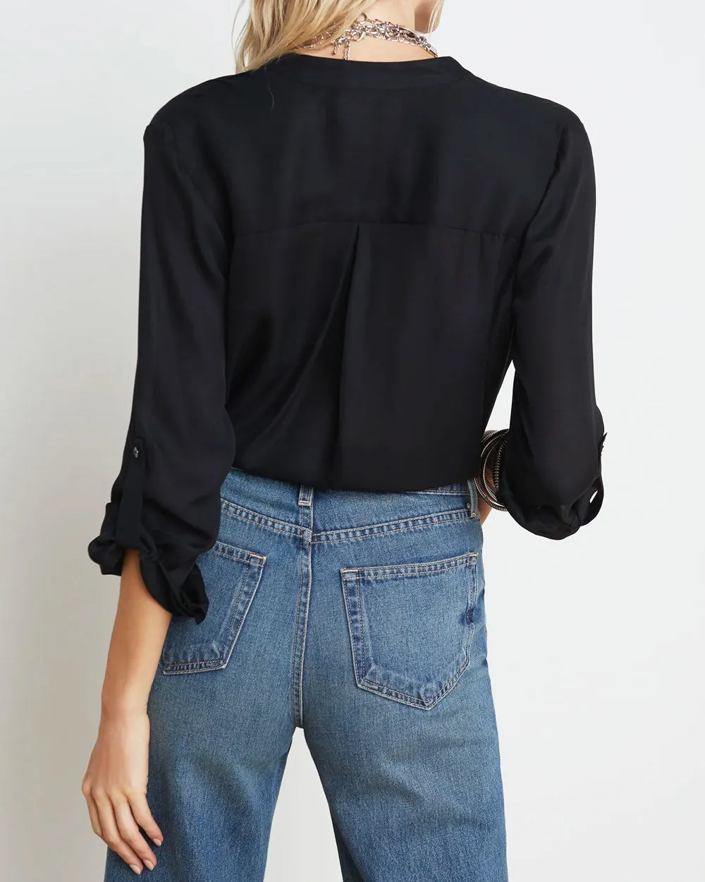 Black Gillian Rolled Sleeve Silk Blouse