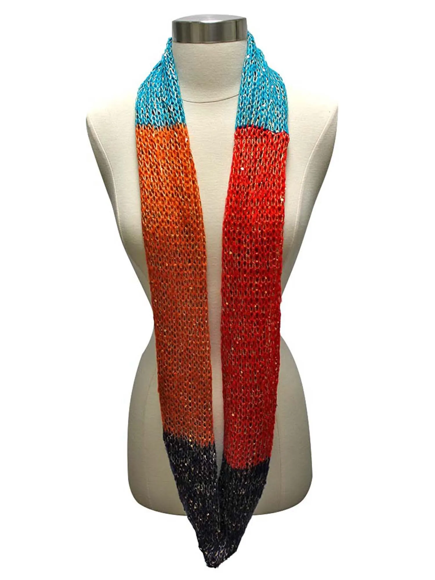 Blue Color Block Winter Knit Infinity Scarf With Sequins