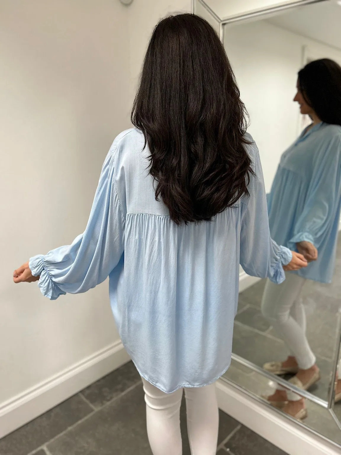 Blue Lightweight Frill Sleeve Top Felicity