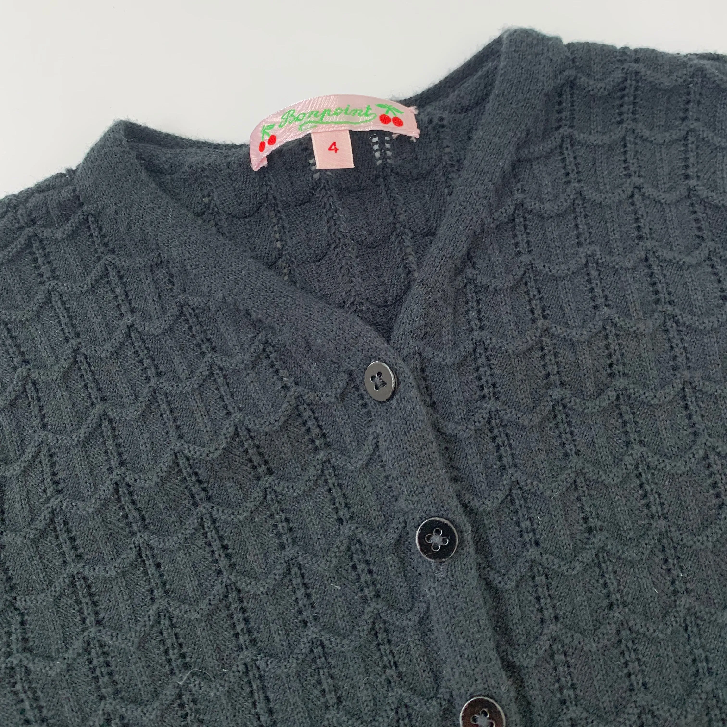 Bonpoint Black Short Sleeve Crochet Cardigan: 4 Years