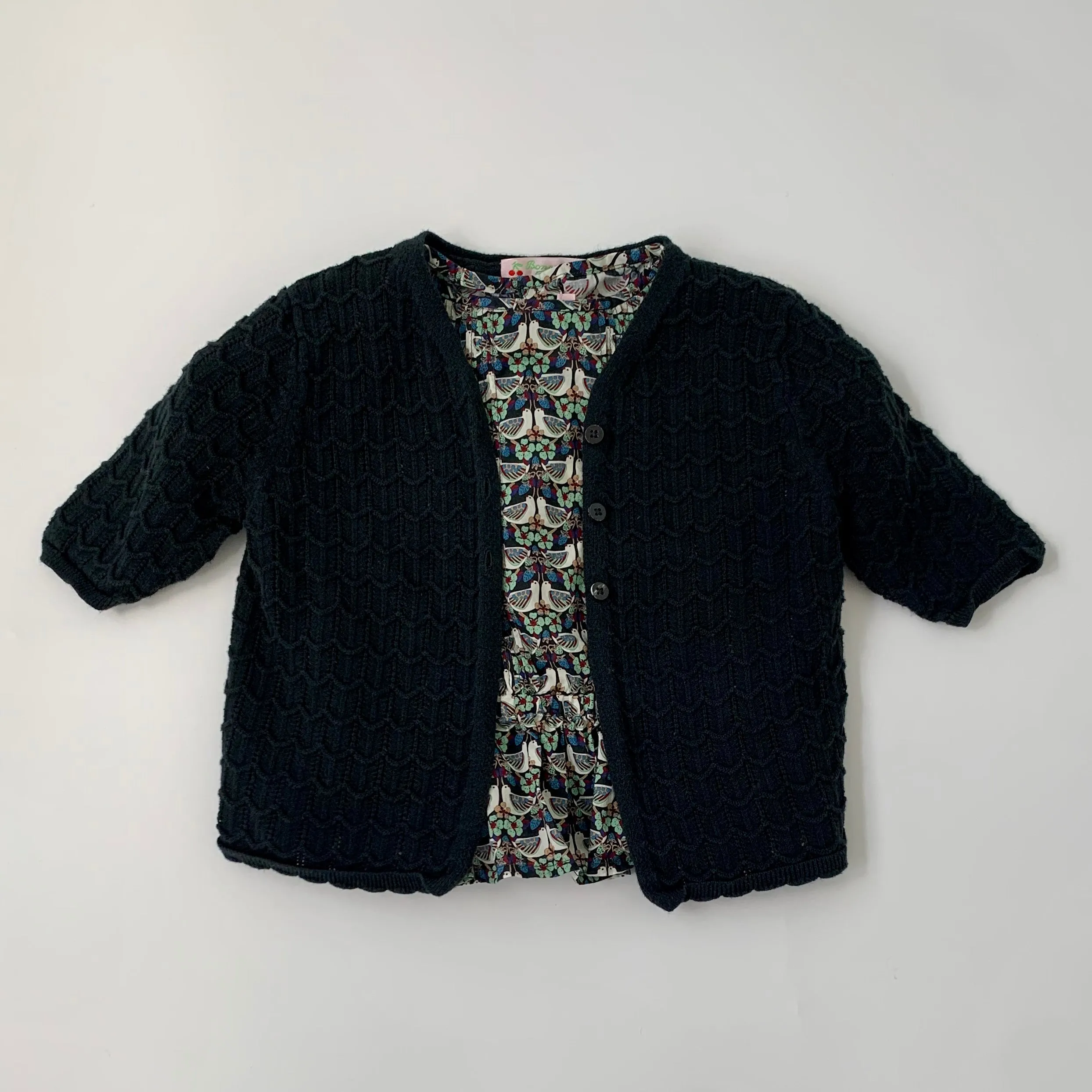 Bonpoint Black Short Sleeve Crochet Cardigan: 4 Years