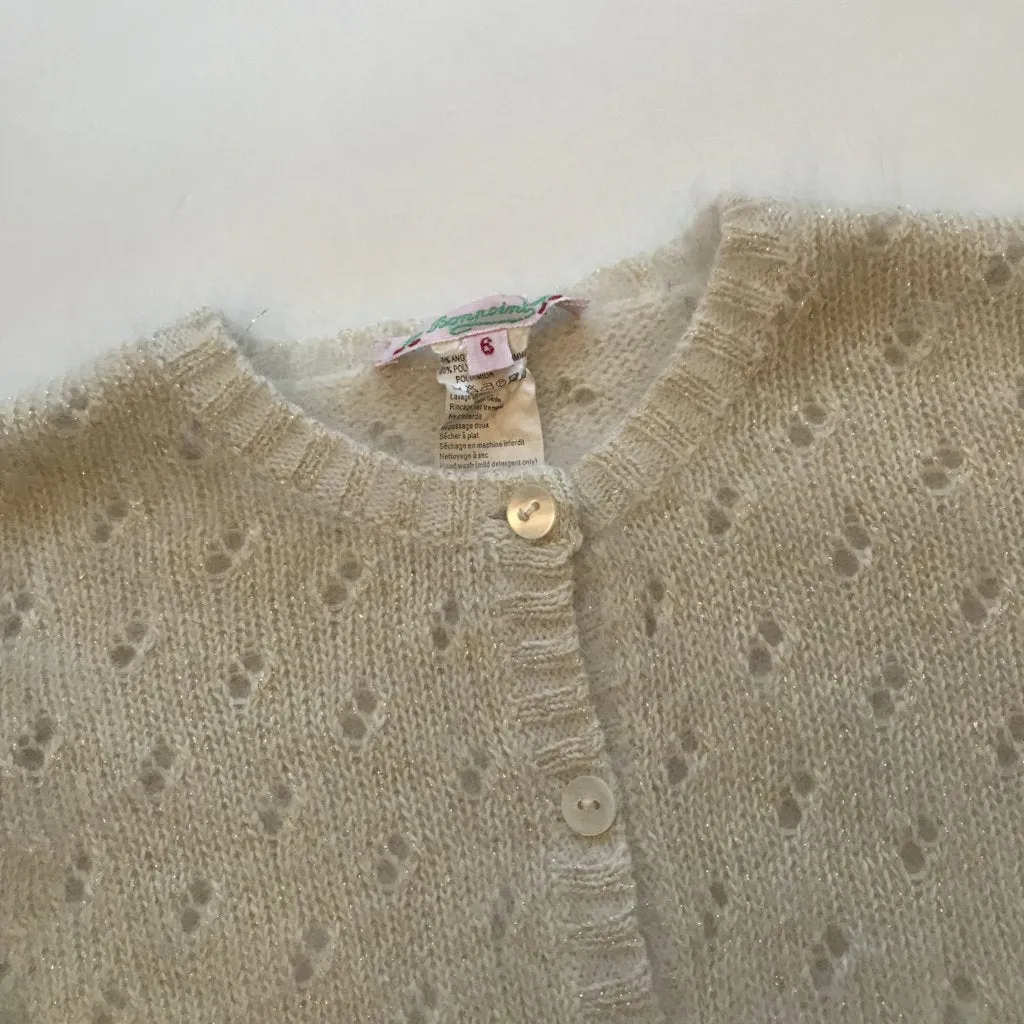 Bonpoint Cream Angora Mix Cardigan With Gold Flecks