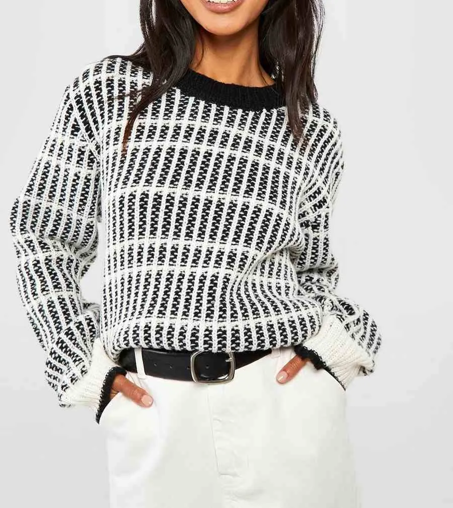 boohoo  |Crew Neck Stripes Casual Style Long Sleeves