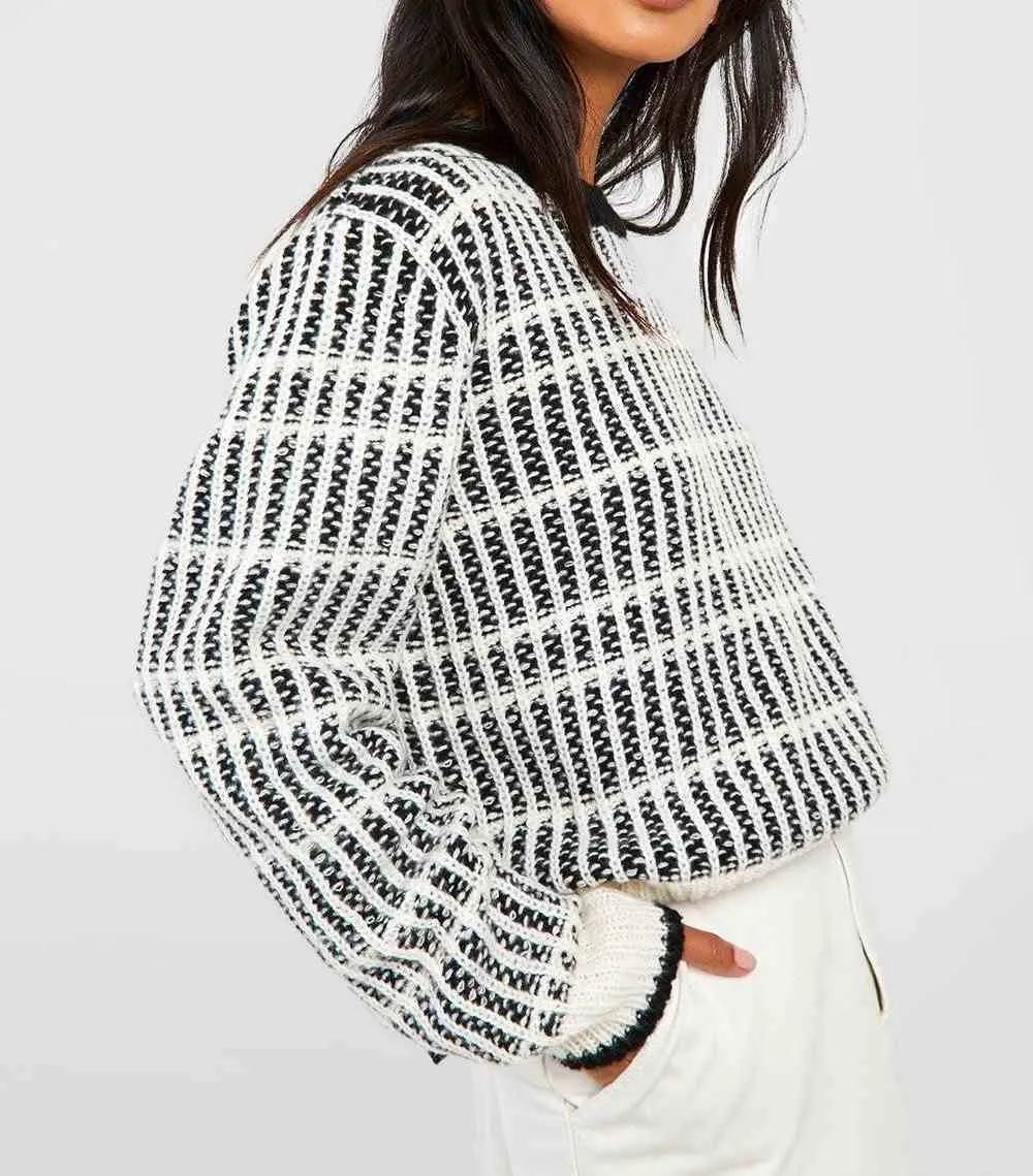 boohoo  |Crew Neck Stripes Casual Style Long Sleeves