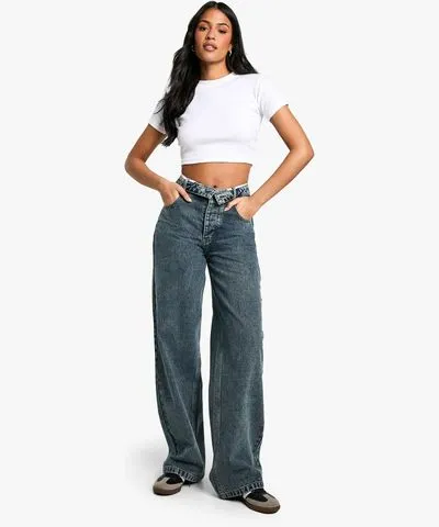 boohoo Womens Tall Basics Slouchy Wide Leg Jeans