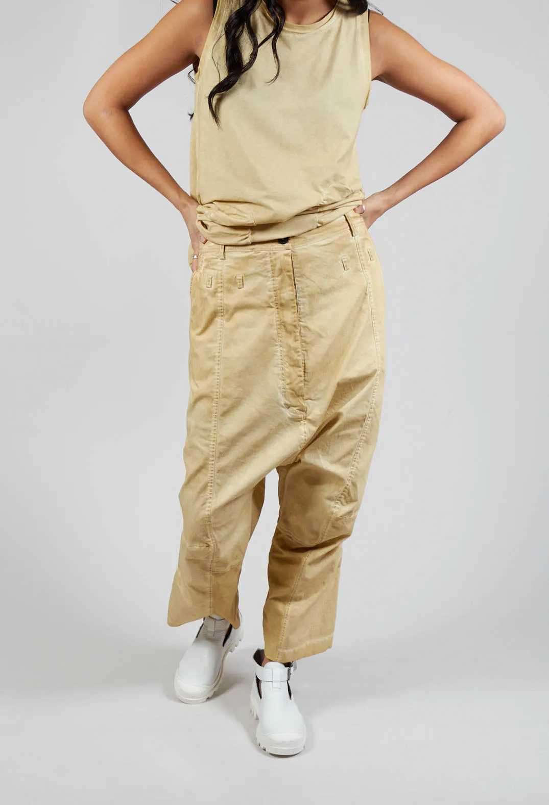 Cotton Drop-Crotch Trousers in Wax Cloud