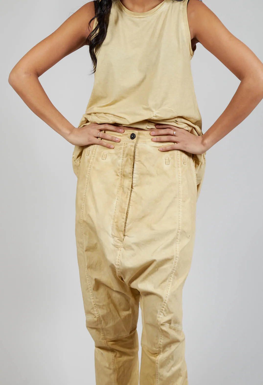 Cotton Drop-Crotch Trousers in Wax Cloud