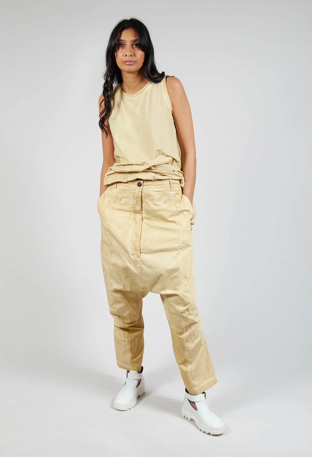 Cotton Drop-Crotch Trousers in Wax Cloud