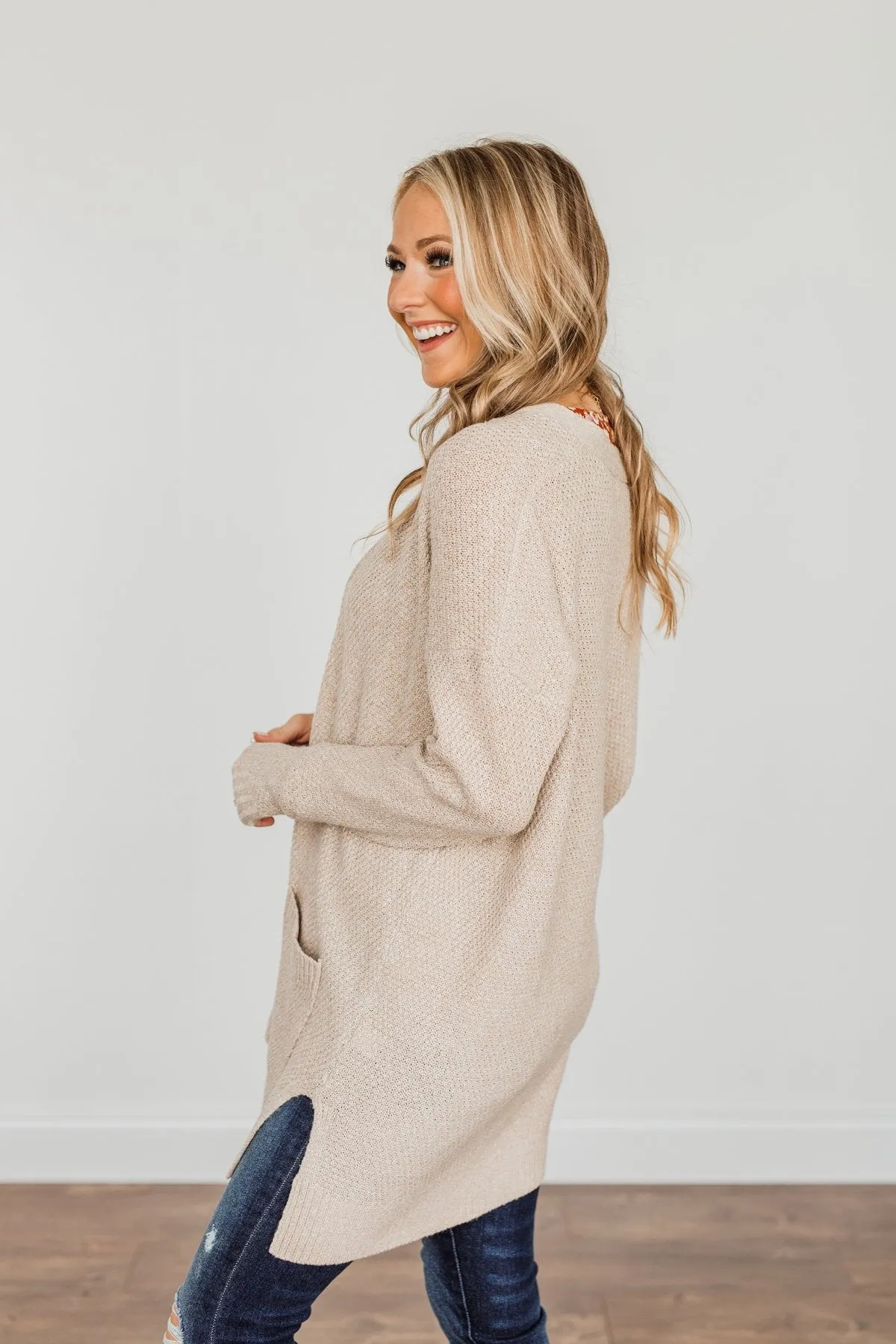 Cozy As Can Be Long Knitted Cardigan- Oatmeal