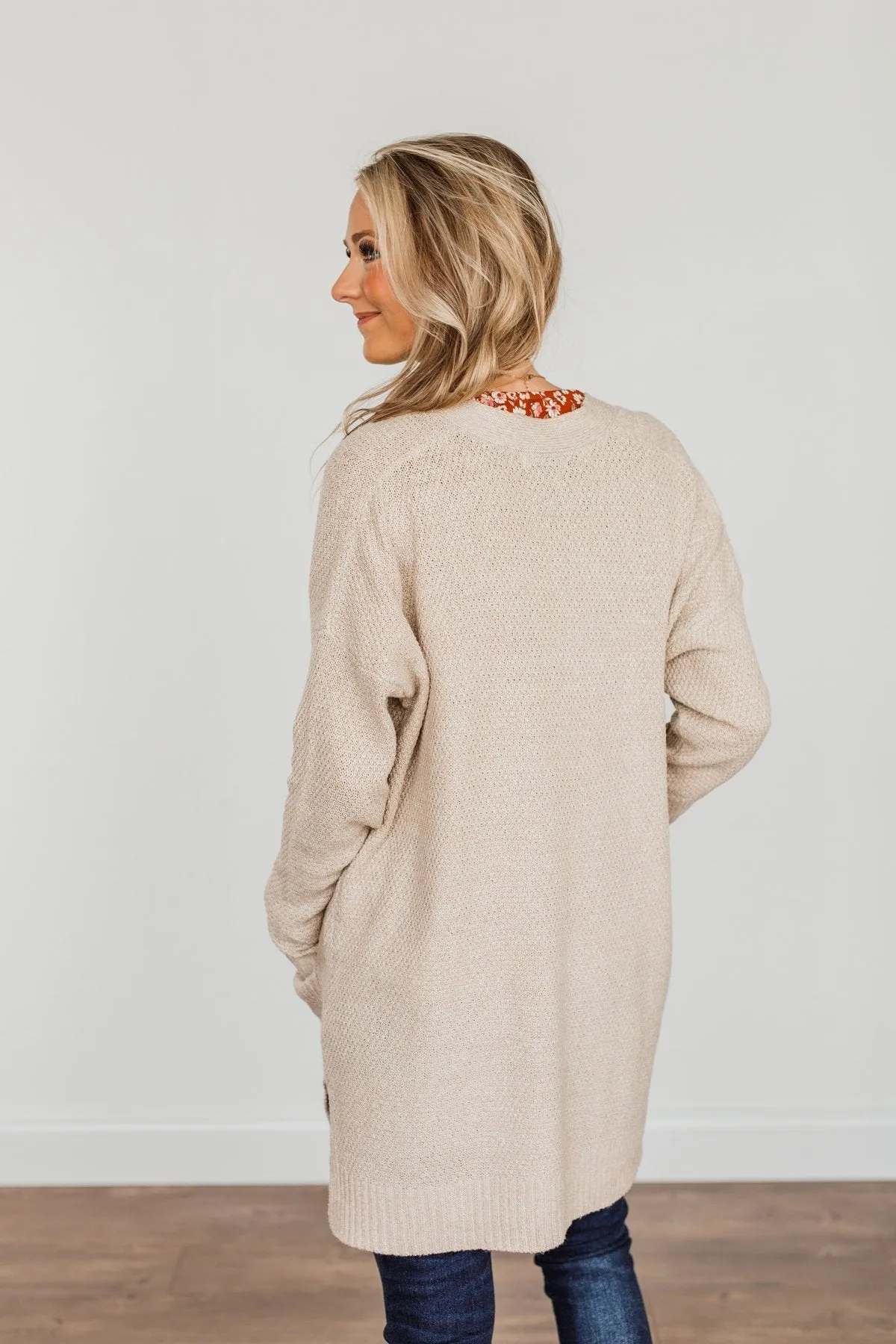 Cozy As Can Be Long Knitted Cardigan- Oatmeal