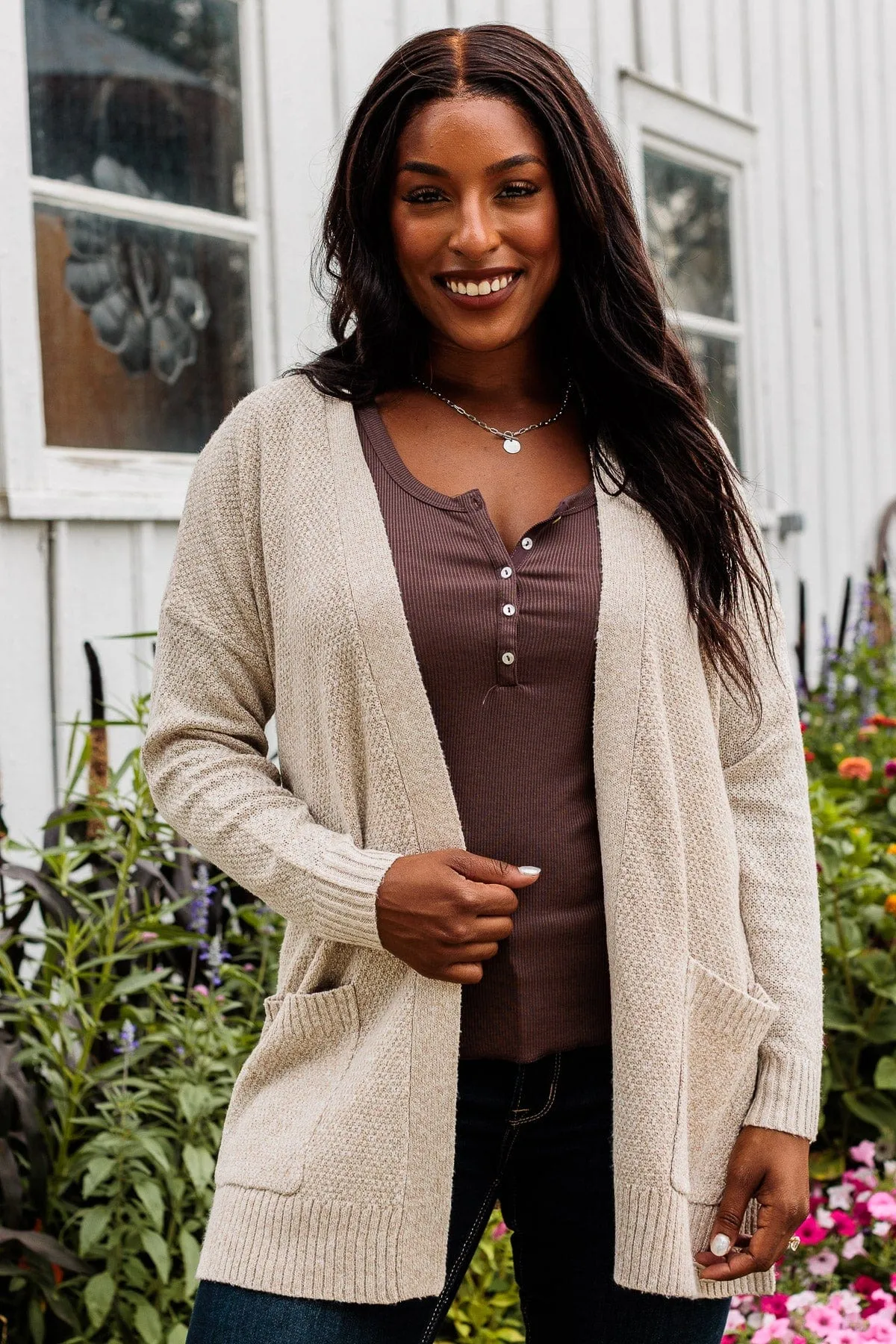 Cozy As Can Be Long Knitted Cardigan- Oatmeal