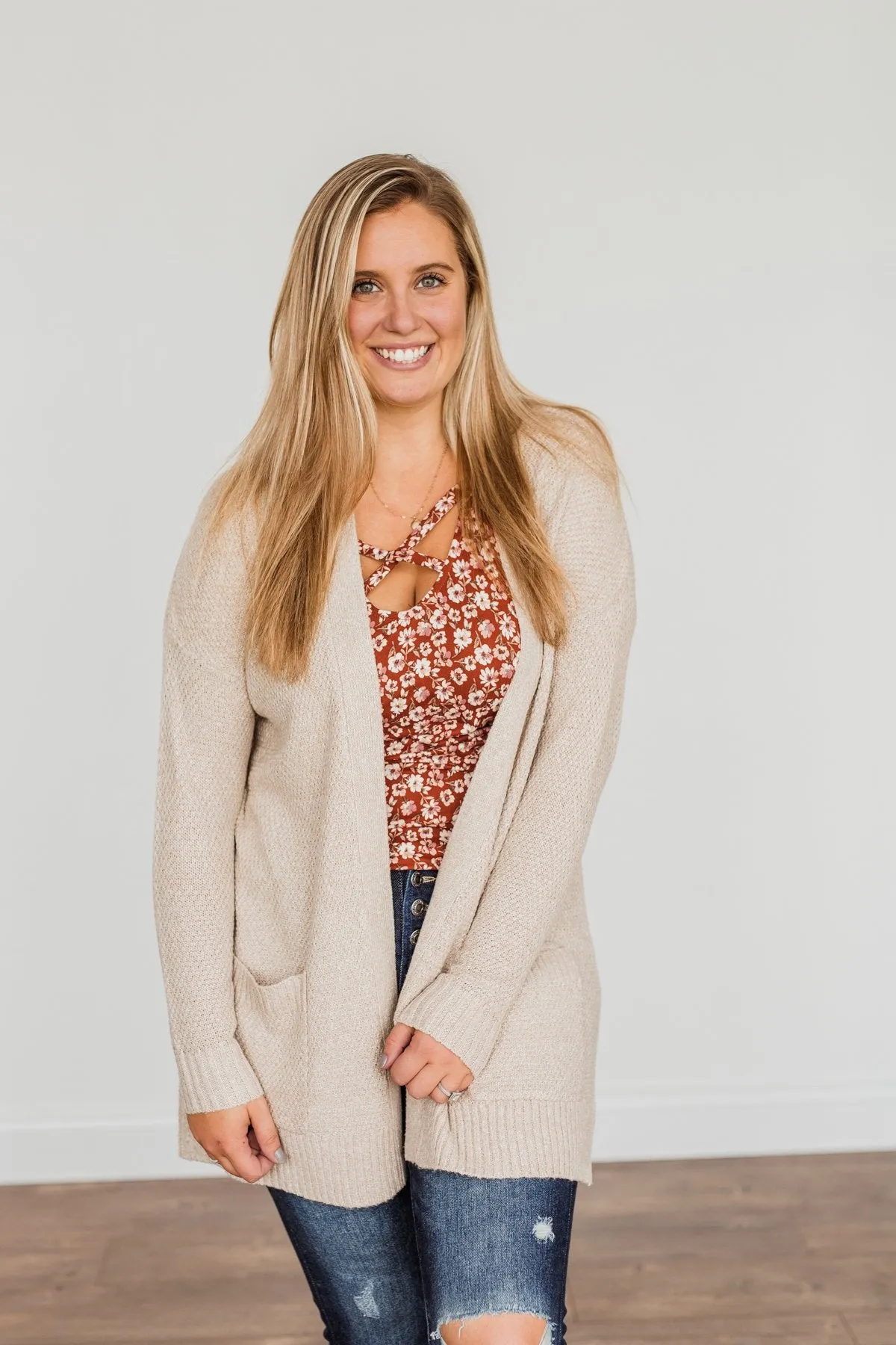 Cozy As Can Be Long Knitted Cardigan- Oatmeal