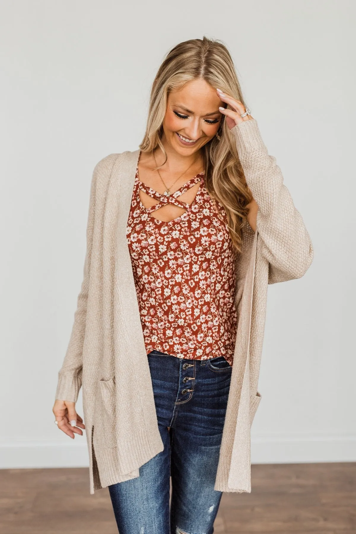 Cozy As Can Be Long Knitted Cardigan- Oatmeal