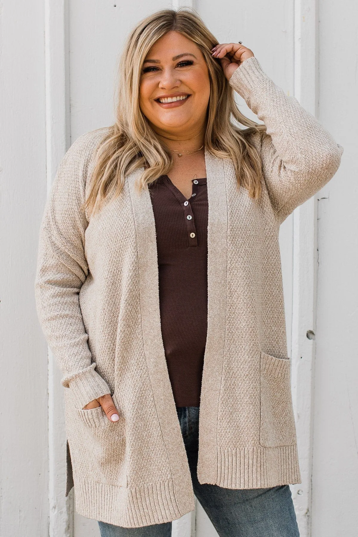 Cozy As Can Be Long Knitted Cardigan- Oatmeal