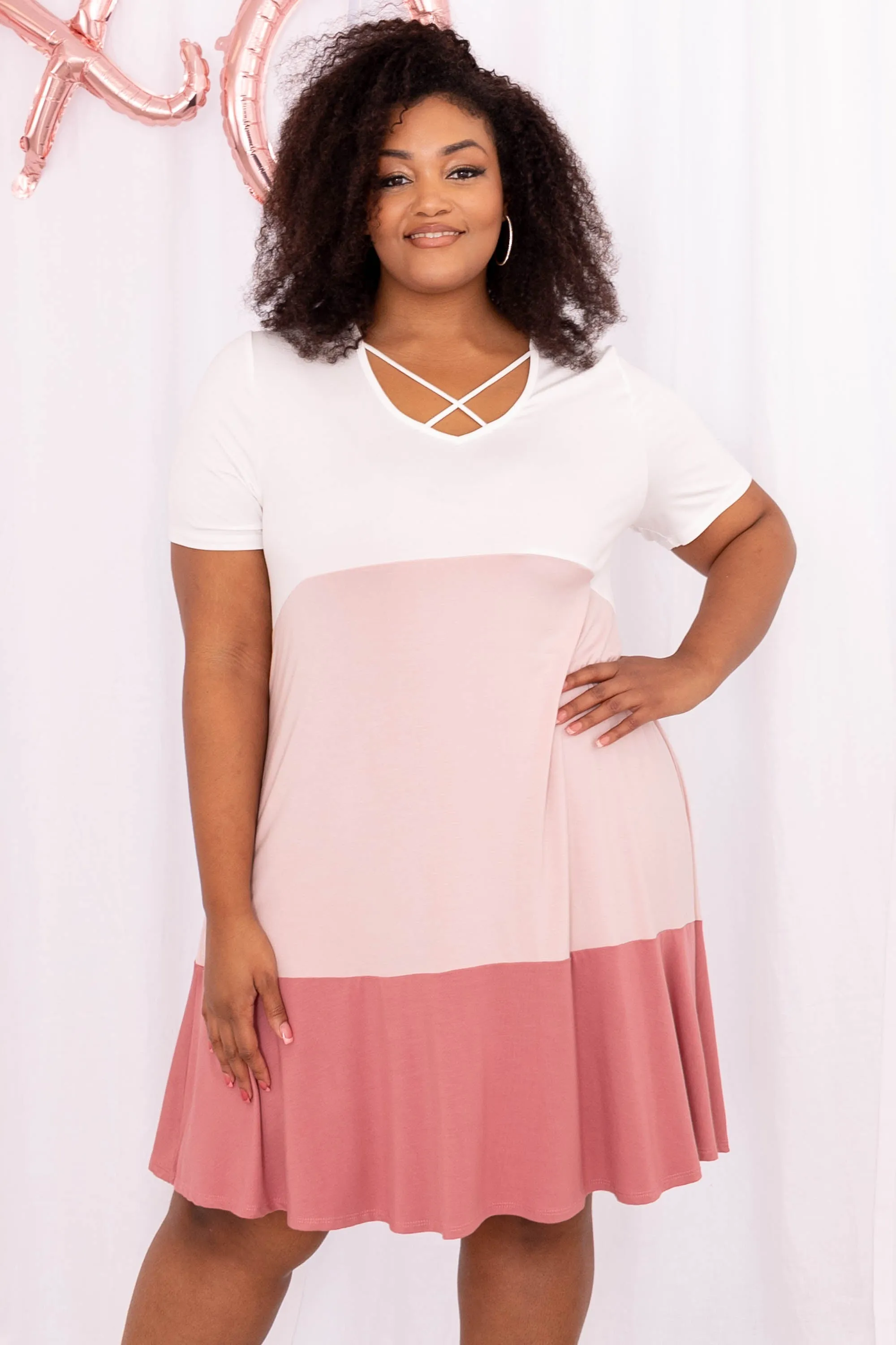 Cross My Heart Dress, Ivory-Rose-Mauve