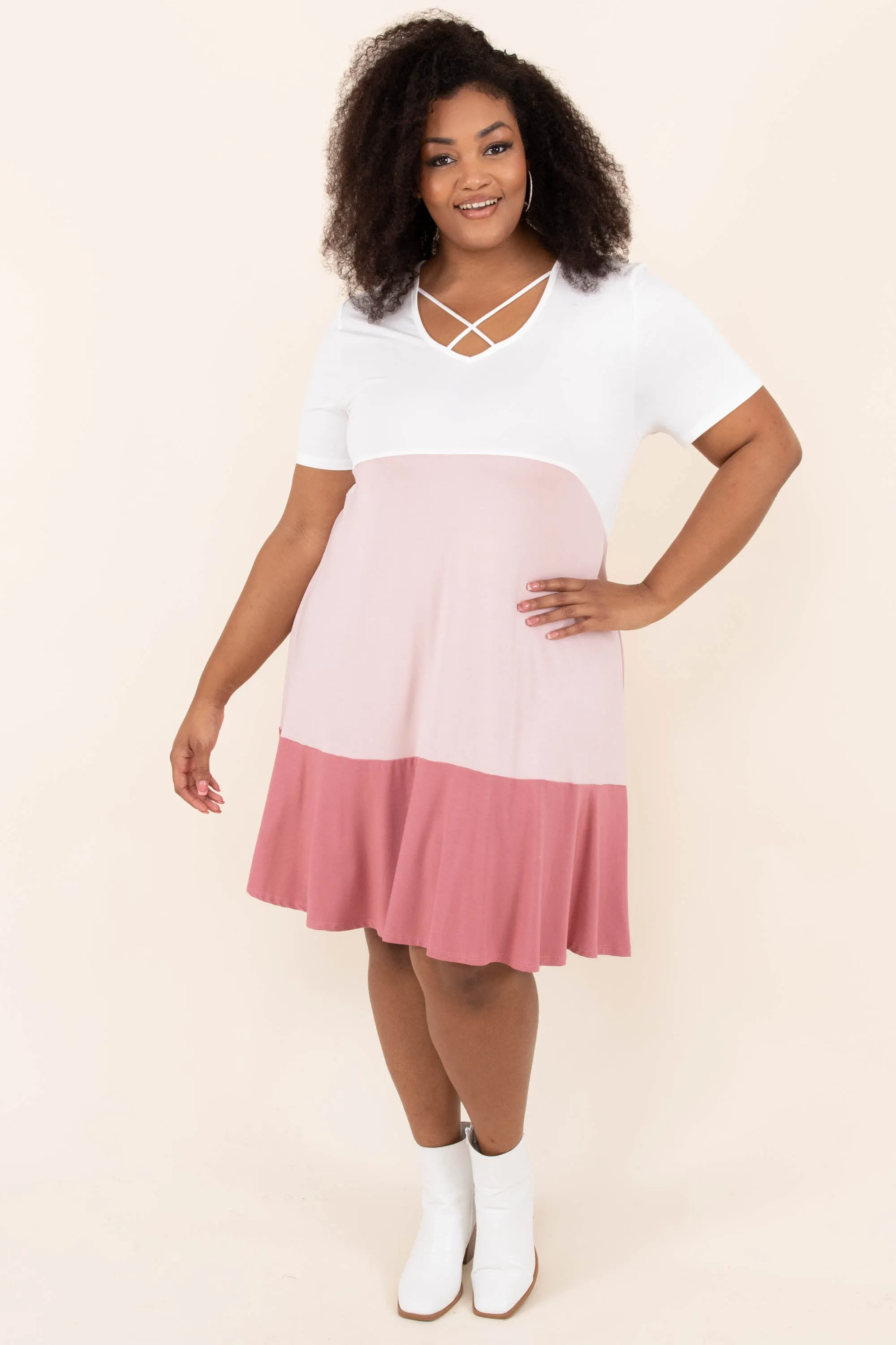 Cross My Heart Dress, Ivory-Rose-Mauve