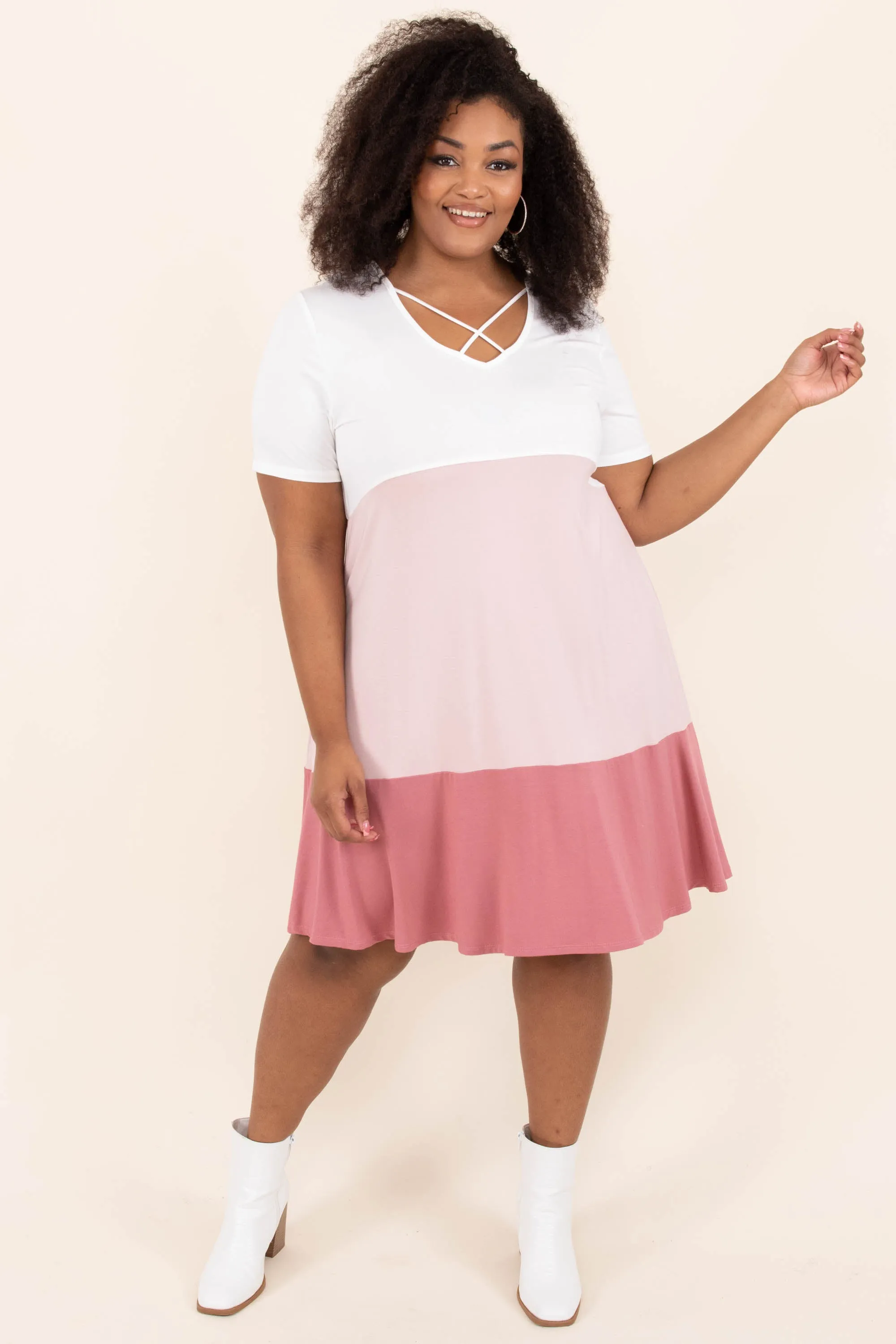 Cross My Heart Dress, Ivory-Rose-Mauve