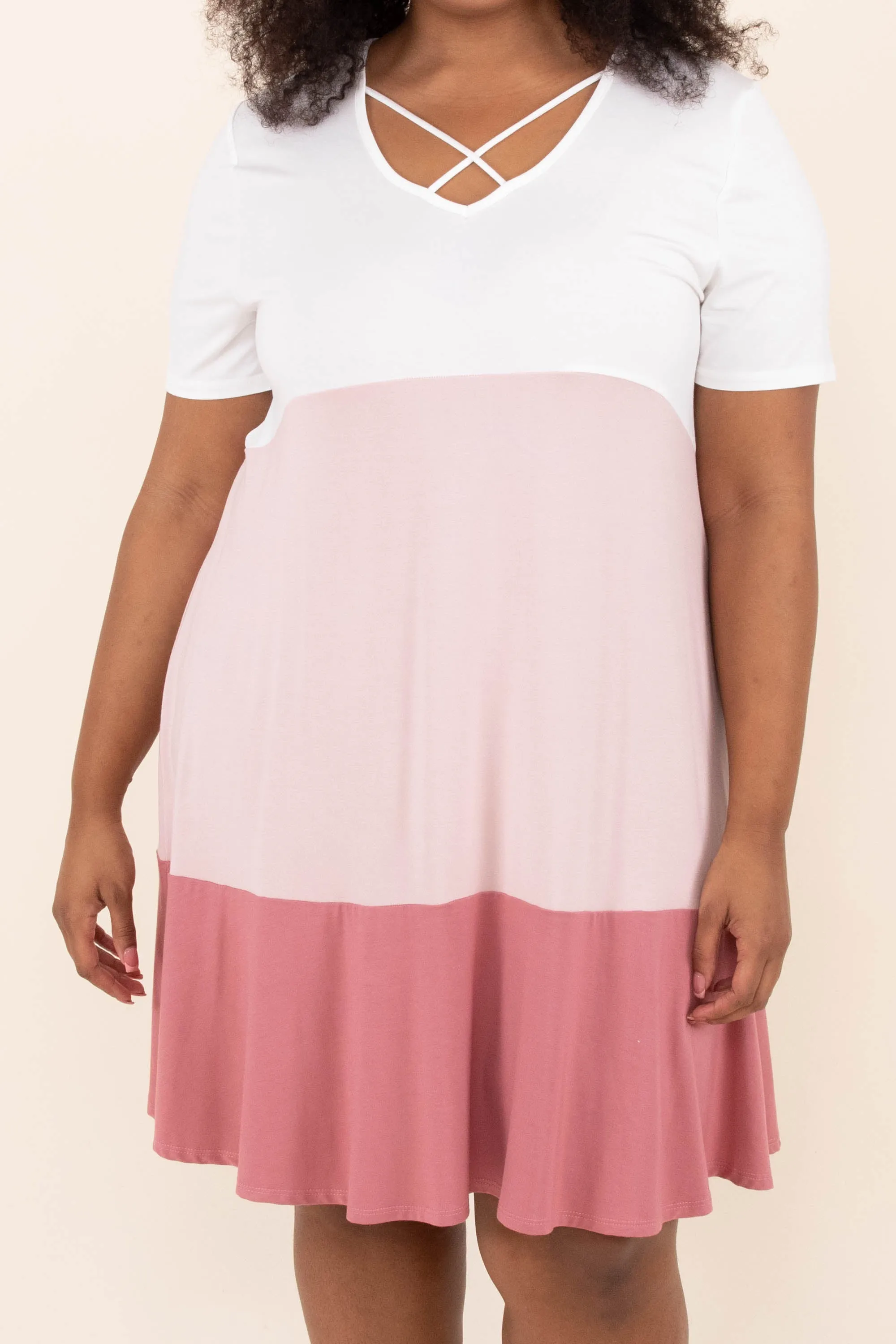 Cross My Heart Dress, Ivory-Rose-Mauve