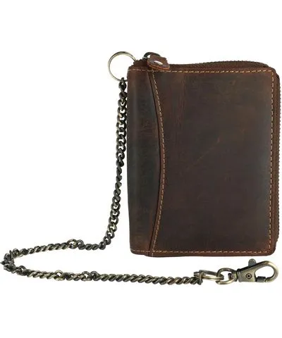 CTM Men's Hunter Leather Zip-Around Bifold Chain Wallet