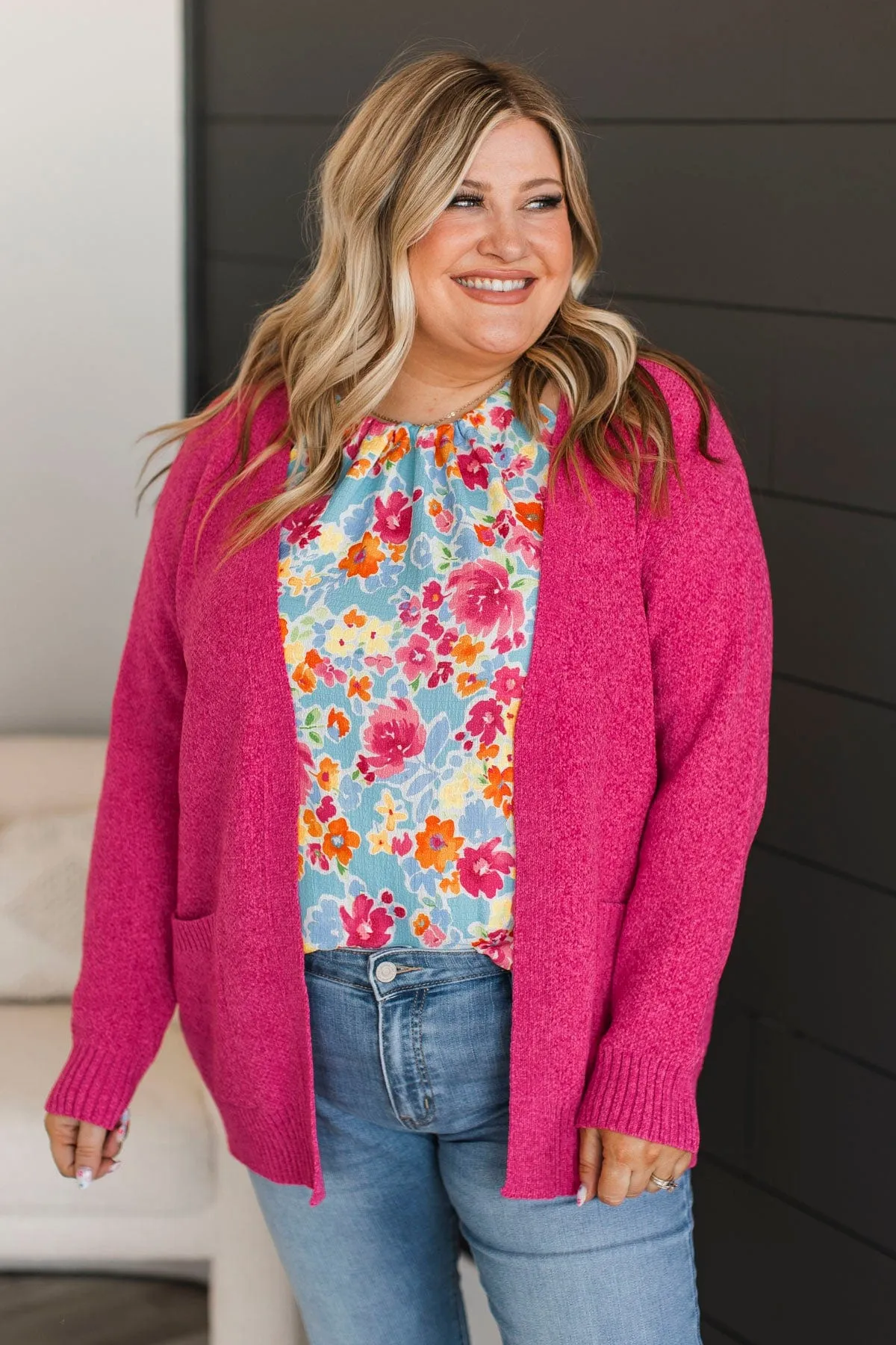 Cuddle Up To You Knit Cardigan- Hot Pink