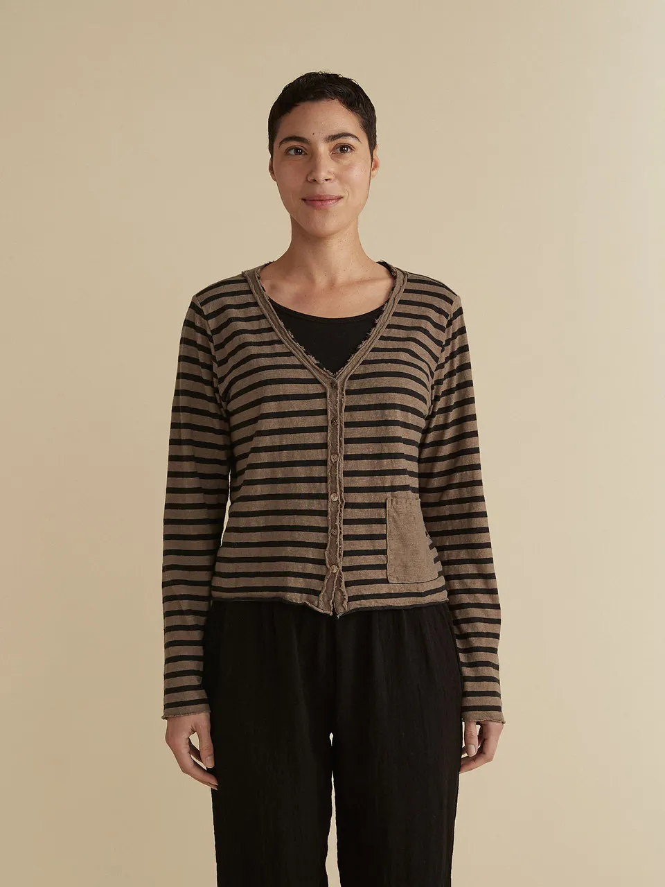 Cut Loose Black/Natural Stripe Crop Pocket Cardigan