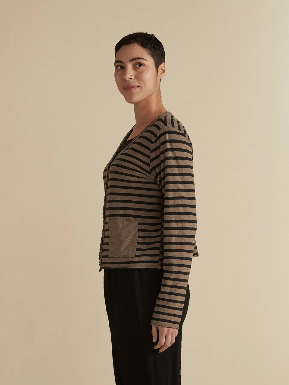 Cut Loose Black/Natural Stripe Crop Pocket Cardigan