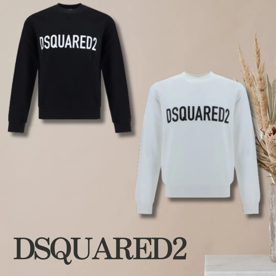 D SQUARED2  |Crew Neck Monogram Sweat Long Sleeves Cotton Luxury