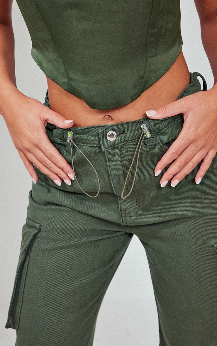 Dark Khaki Cargo Pocket Toggle Hem Jeans