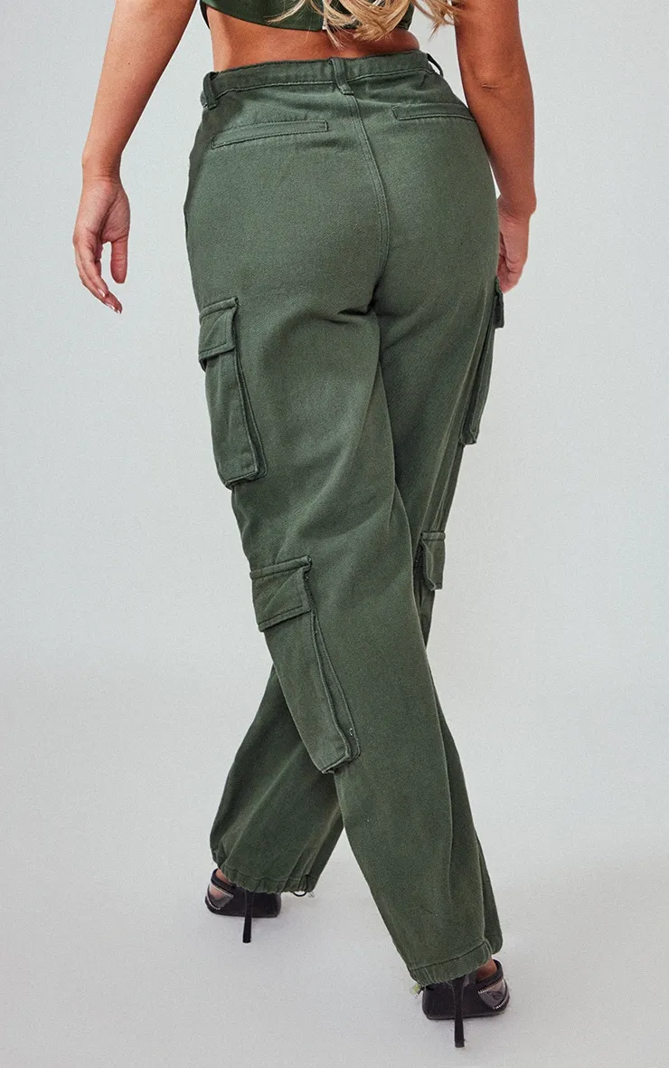 Dark Khaki Cargo Pocket Toggle Hem Jeans