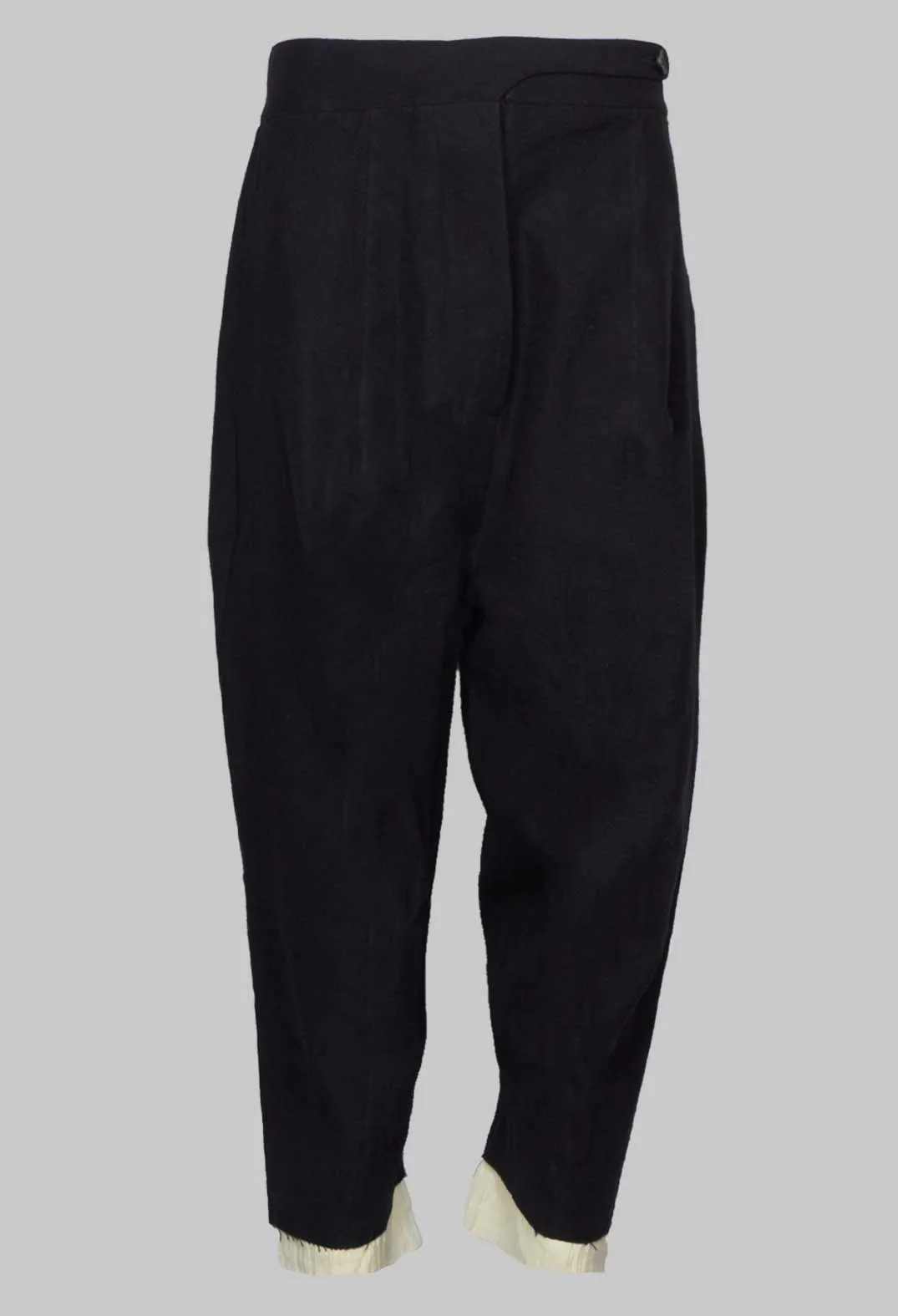 Dropcrotch Trousers with Contrasting Hem in Black