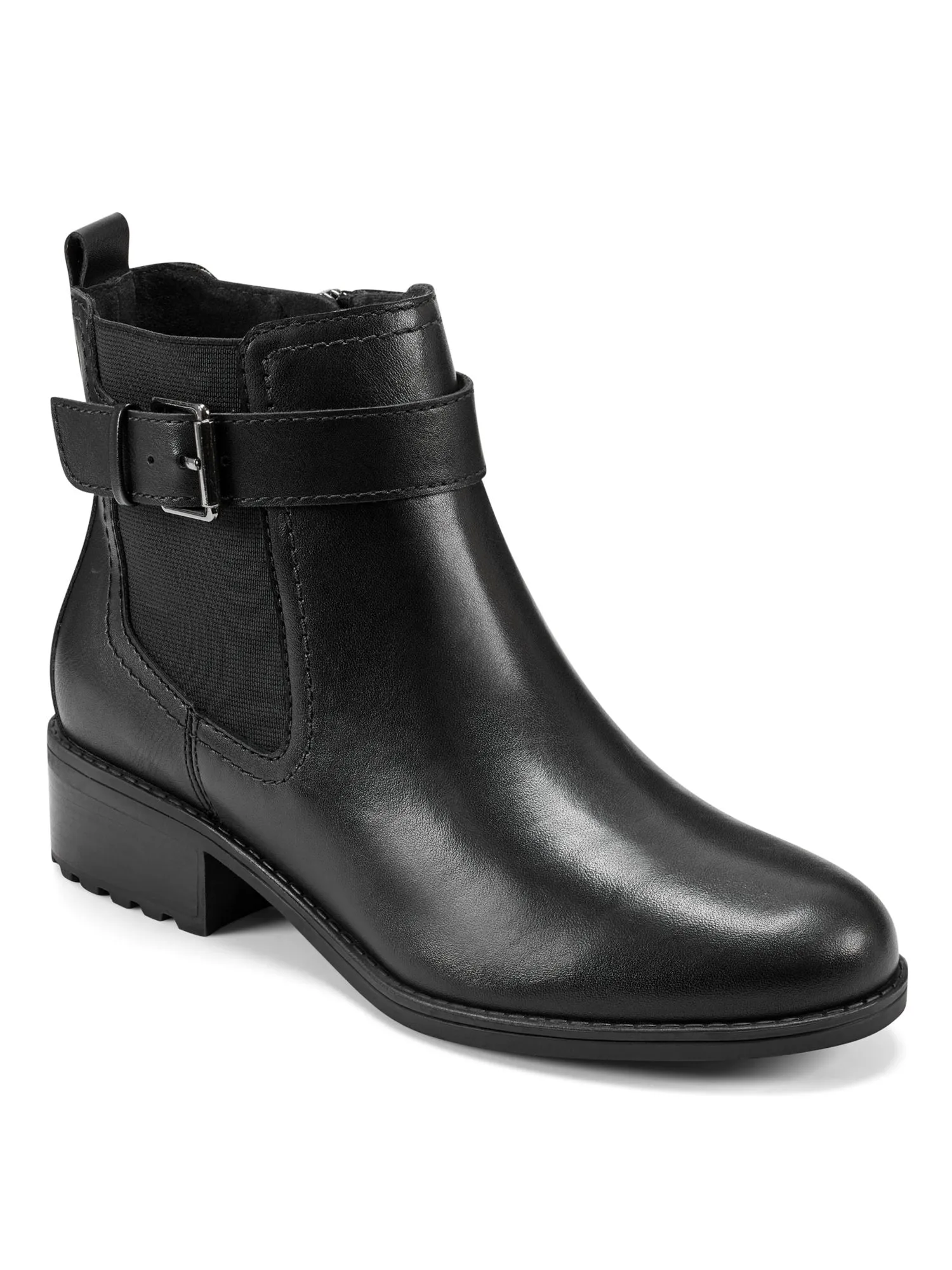 EASY SPIRIT Womens Black Buckle Accent Rae Round Toe Zip-Up Leather Booties W