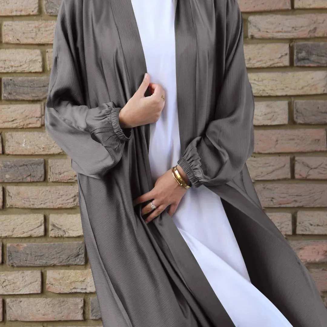 Elegance Satin Muslim Abaya Long Dress Women Cardigan