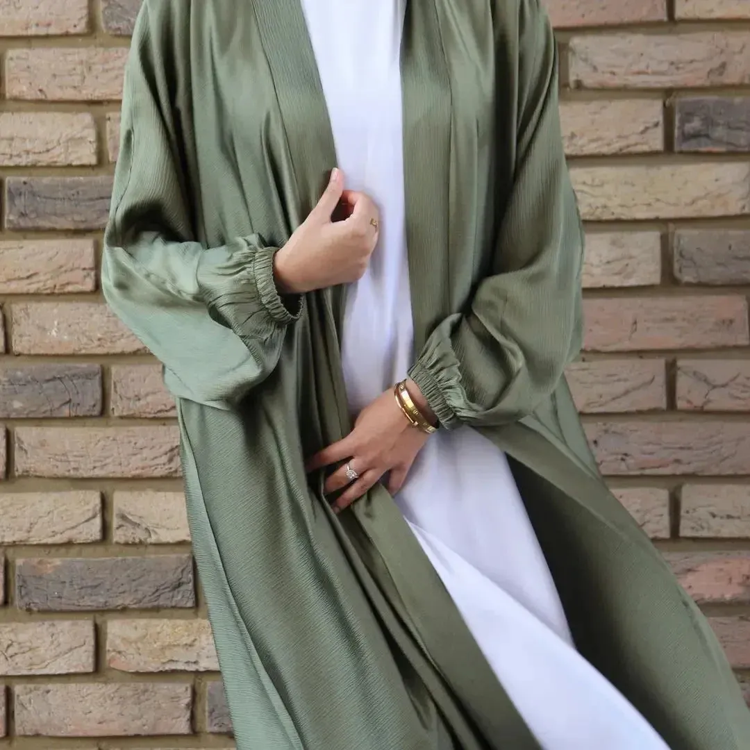 Elegance Satin Muslim Abaya Long Dress Women Cardigan