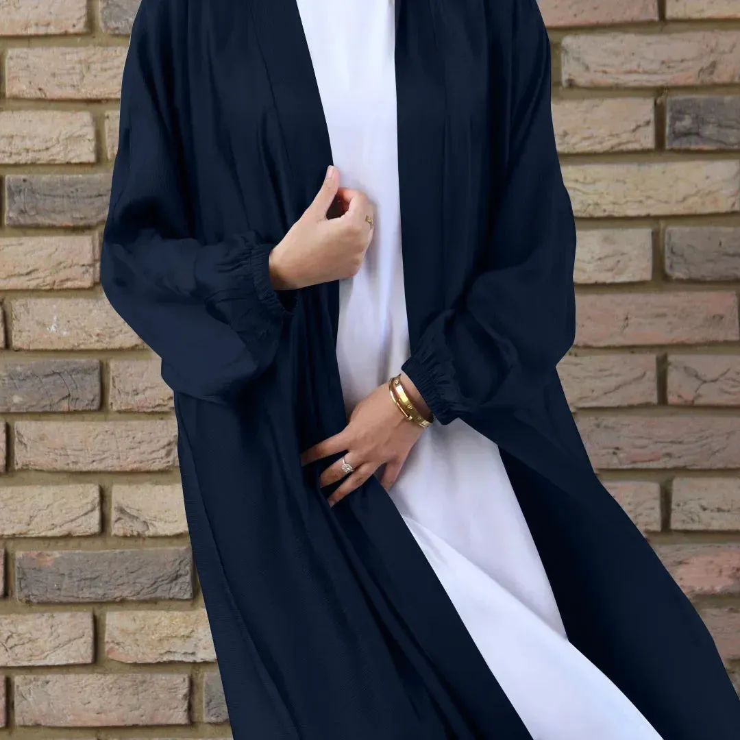 Elegance Satin Muslim Abaya Long Dress Women Cardigan